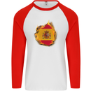 The Spanish Flag Fire Effect Spain Mens L/S Baseball T-Shirt White/Red
