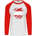 Torn Austria Flag Austrian Day Football Mens L/S Baseball T-Shirt White/Red