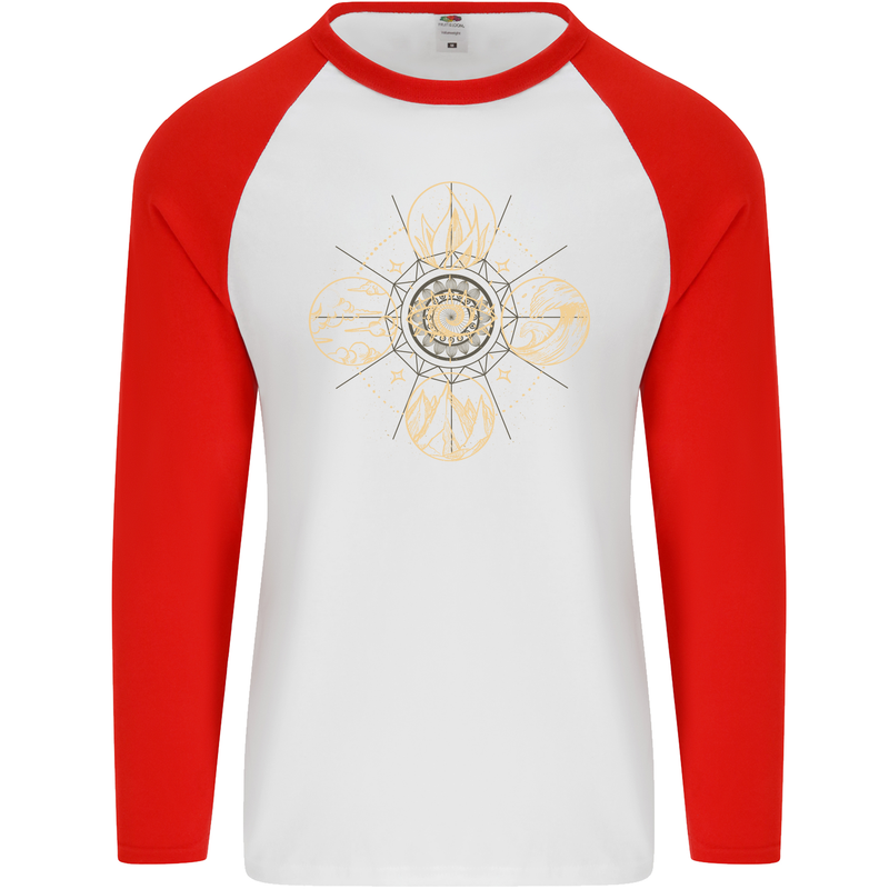 Celestial Elements Astrology Star Sign Mens L/S Baseball T-Shirt White/Red