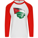 Curled Jordan Flag Jordanian Day Football Mens L/S Baseball T-Shirt White/Red