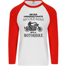 Old Man Motorbike Biker Motorcycle Funny Mens L/S Baseball T-Shirt White/Red