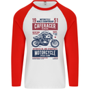 Biker Cafe Racer 1951 Motorbike Motorcycle Mens L/S Baseball T-Shirt White/Red