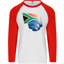 Curled South African Flag Africa Day Football Mens L/S Baseball T-Shirt White/Red