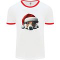 Christmas Jack Russell Wearing an Xmas Hat Dog Mens Ringer T-Shirt White/Red