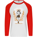 Muay Thai Fighter Warrior MMA Martial Arts Mens L/S Baseball T-Shirt White/Red