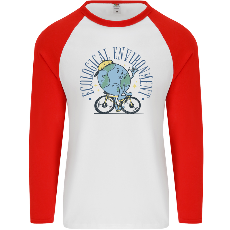 Ecological Environment Climate Change Cycling Mens L/S Baseball T-Shirt White/Red