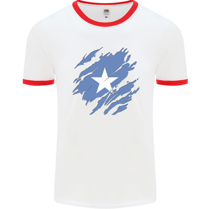 Torn Somalia Flag Somalian Day Football Mens Ringer T-Shirt White/Red