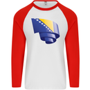 Curled Bosnia and Herzegovina Flag Day Football Mens L/S Baseball T-Shirt White/Red