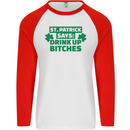 St Patricks Day Says Drink up Bitches Beer Mens L/S Baseball T-Shirt White/Red