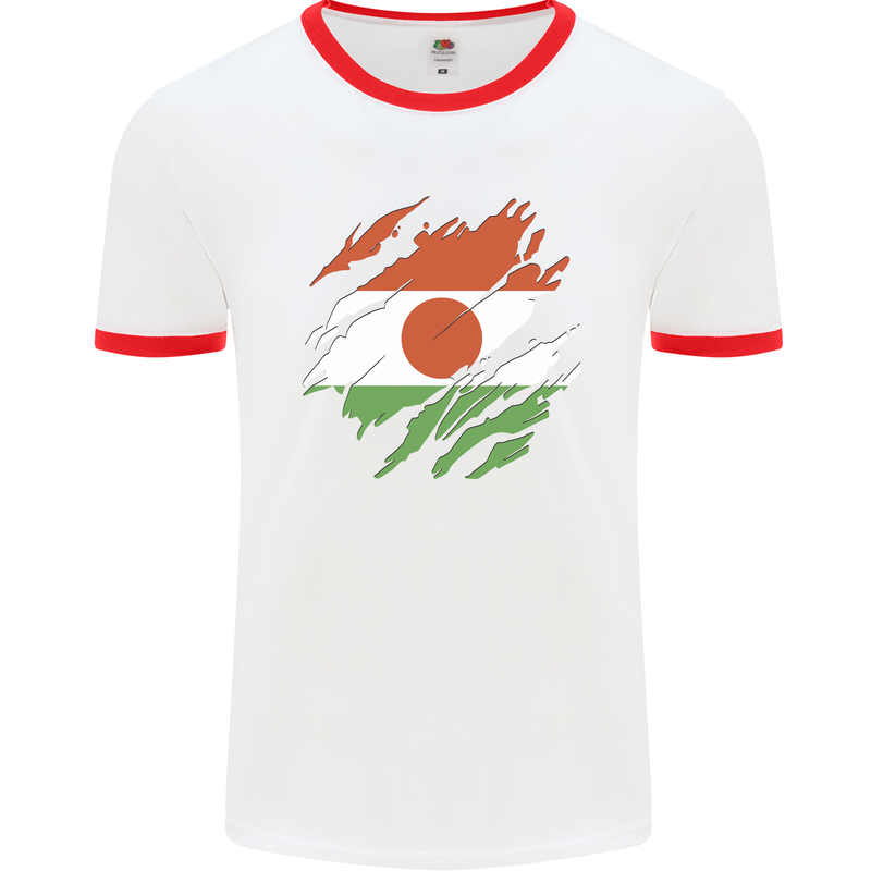 Torn Niger Flag Nigerien Day Football Mens Ringer T-Shirt White/Red