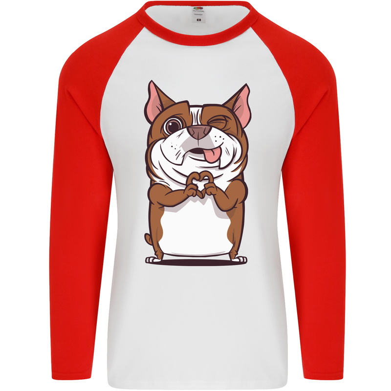 A Cute Dog With a Heart Sign Mens L/S Baseball T-Shirt White/Red