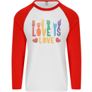 LGBT Sign Language Love Is Gay Pride Day Mens L/S Baseball T-Shirt White/Red
