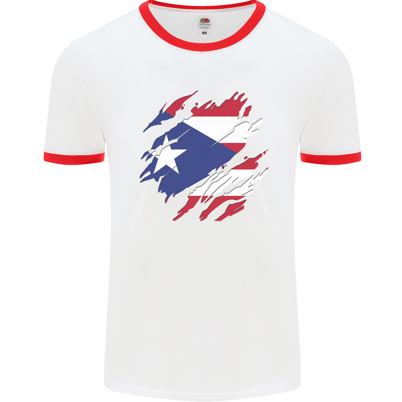 Torn Flag Pitcairn Islands Mens Ringer T-Shirt White/Red