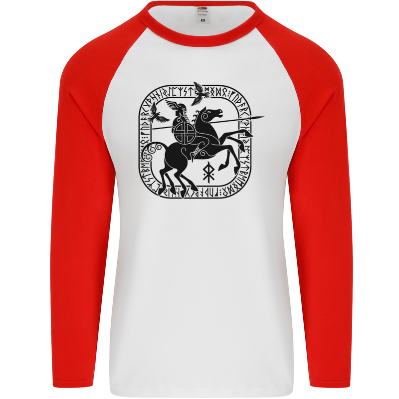 Masters of the Sea Vikings Valhalla Sailing Sailor Mens L/S Baseball T-Shirt White/Red