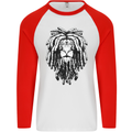 A Rasta Lion With Dreadlocks Jamaica Reggae Mens L/S Baseball T-Shirt White/Red