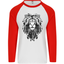 A Rasta Lion With Dreadlocks Jamaica Reggae Mens L/S Baseball T-Shirt White/Red