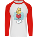 Peace Love Coffee Mens L/S Baseball T-Shirt White/Red