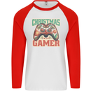 Christmas Gamer Funny Gaming Joypad Mens L/S Baseball T-Shirt White/Red