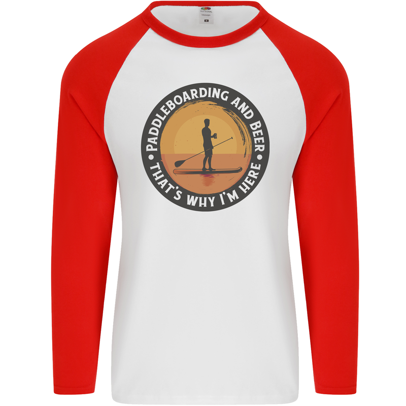 Paddleboarding & Beer Funny Paddleboard Mens L/S Baseball T-Shirt White/Red