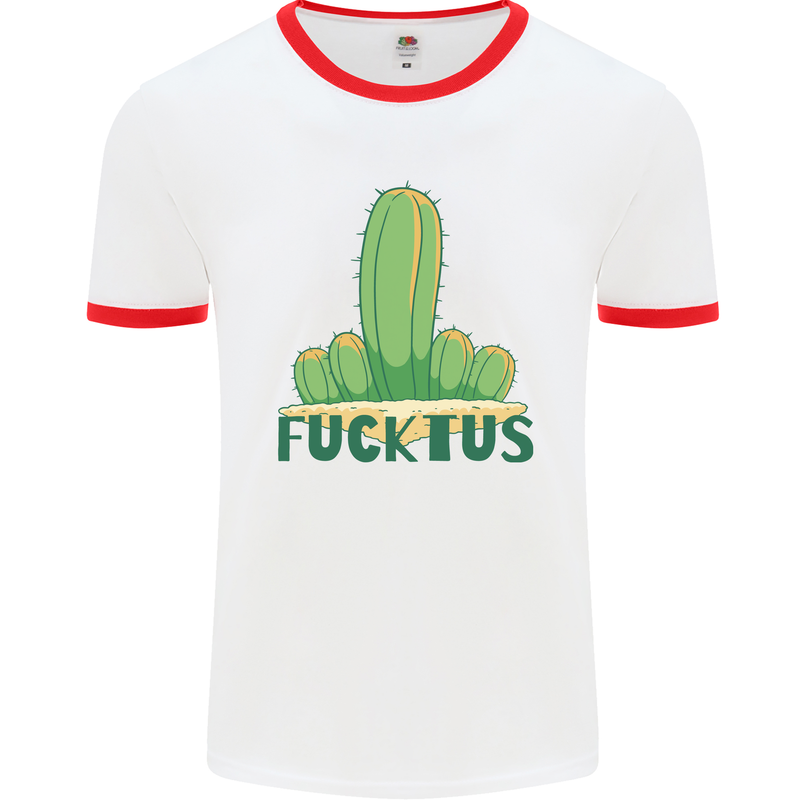 Fucktus Funny Cactus House Plants Offensive Mens Ringer T-Shirt White/Red