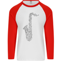 A Saxophone Musical Instrument Brass Band Mens L/S Baseball T-Shirt White/Red