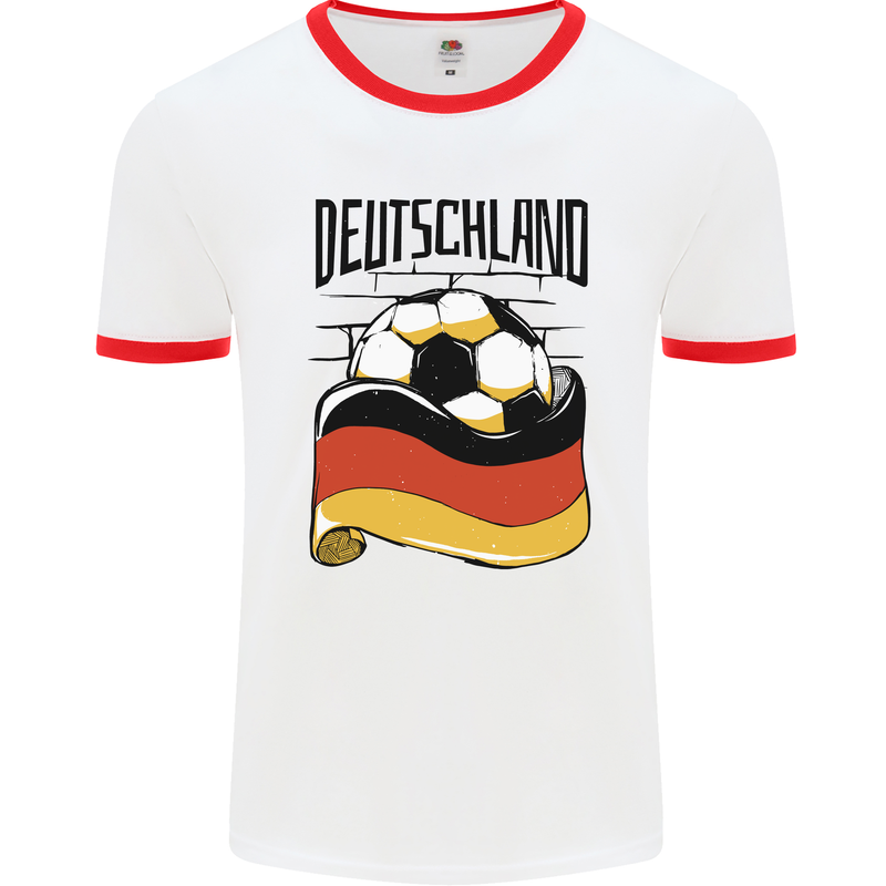 Deutschland Football Germany German Soccer Mens Ringer T-Shirt White/Red