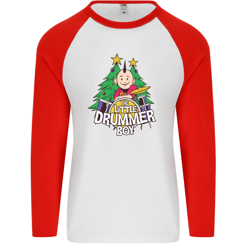 Christmas the Little Drummer Boy Funny Mens L/S Baseball T-Shirt White/Red