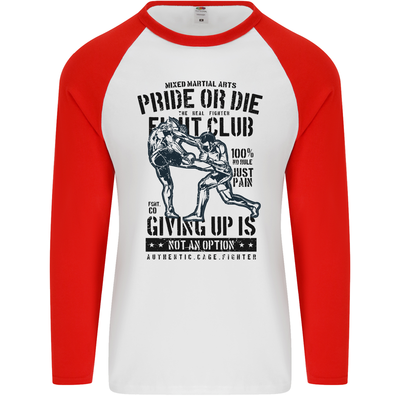 Pride MMA Muay Thai Mixed Martial Arts Mens L/S Baseball T-Shirt White/Red