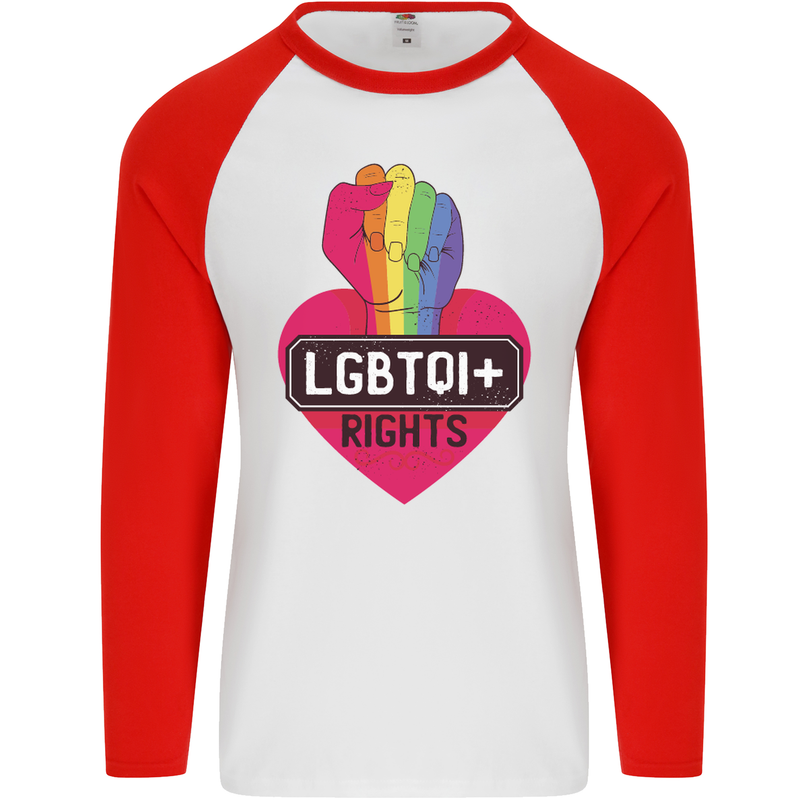 LGBTQI+ Rights Gay Pride Awareness LGBT Mens L/S Baseball T-Shirt White/Red