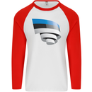 Curled Estonia Flag Estonian Day Football Mens L/S Baseball T-Shirt White/Red
