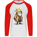 Santa Raincoat Christmas Rainy Season Santa Mens L/S Baseball T-Shirt White/Red