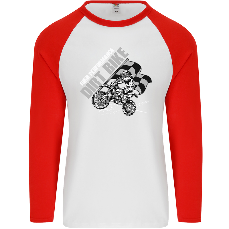 Motocross Dirt Bike MotoX Scrambling Mens L/S Baseball T-Shirt White/Red