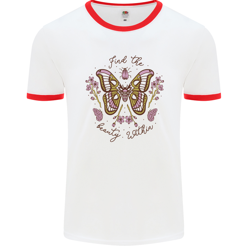 Beauty Within Butterfly Butterflies Mens Ringer T-Shirt White/Red