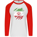 Torn Iran Flag Iranian Day Football Mens L/S Baseball T-Shirt White/Red