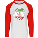 Torn Iran Flag Iranian Day Football Mens L/S Baseball T-Shirt White/Red