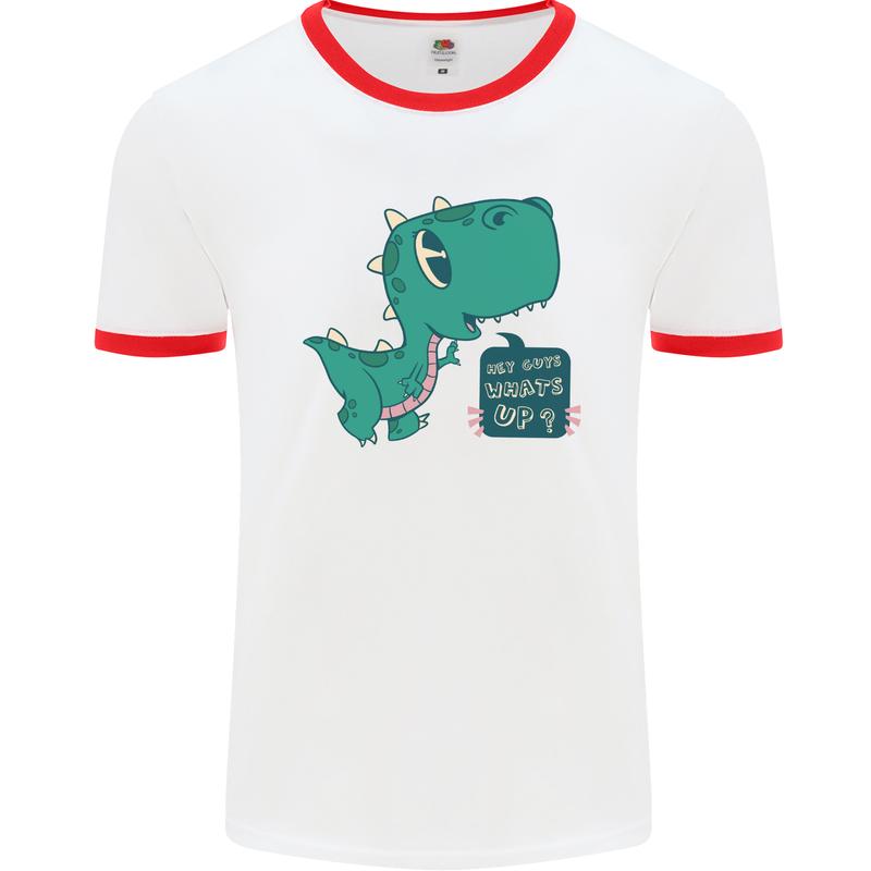 T-Rex Whats Up Mens Ringer T-Shirt White/Red