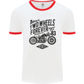 Two Wheels Forever Motorcycle Cafe Racer Mens Ringer T-Shirt White/Red