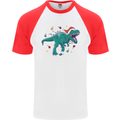 Angry Christmas T-Rex Xmas Dinosaur Mens S/S Baseball T-Shirt White/Red