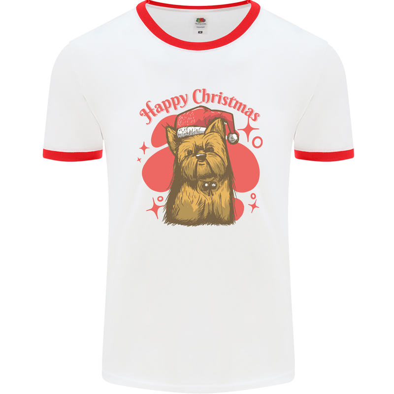 Christmas Yorkshire Terrier Xmas Yorkie Dog Mens Ringer T-Shirt White/Red