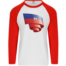 Curled Haiti Flag Haitian Day Football Mens L/S Baseball T-Shirt White/Red
