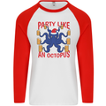 Beer Party Octopus Christmas Scuba Diving Mens L/S Baseball T-Shirt White/Red