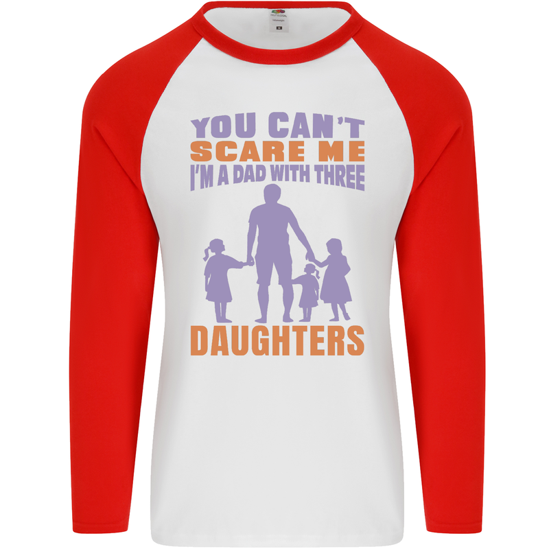 Dad With Three Daughters Funny Fathers Day Mens L/S Baseball T-Shirt White/Red