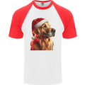 Christmas Golden Retriever Dog Xmas Mens S/S Baseball T-Shirt White/Red