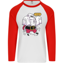 Funny Santa Ghost Christmas Halloween Mens L/S Baseball T-Shirt White/Red