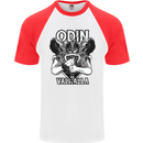 Odin Valhalla Viking Warrior Mens S/S Baseball T-Shirt White/Red