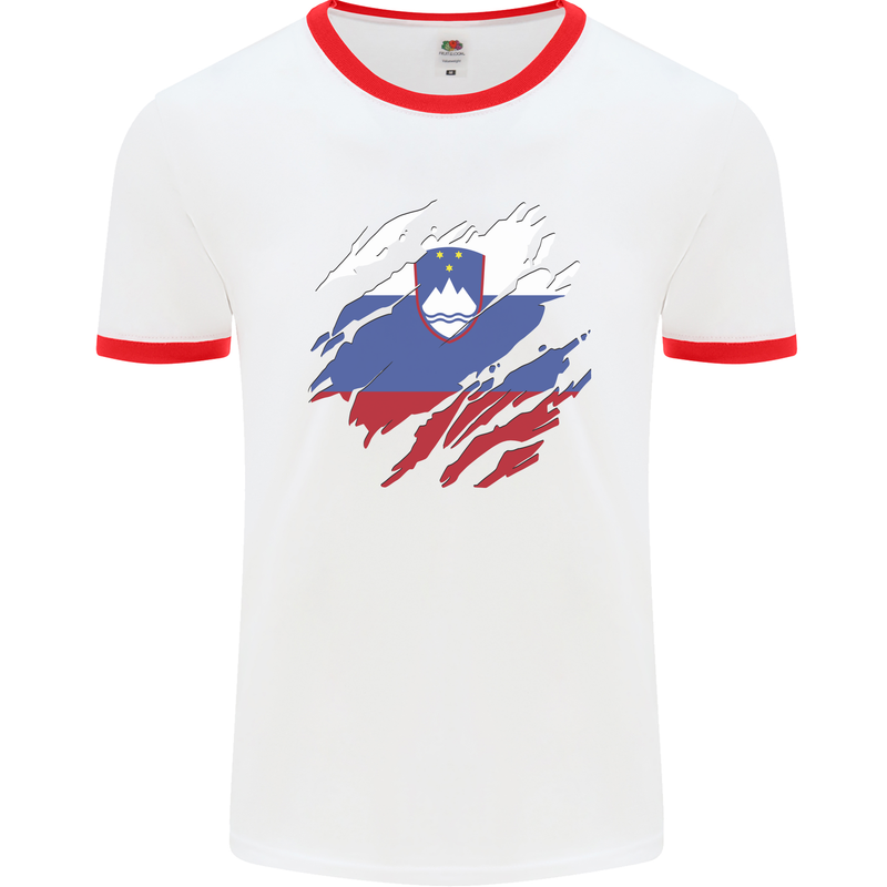 Torn Slovenia Flag Slovenian Day Football Mens Ringer T-Shirt White/Red