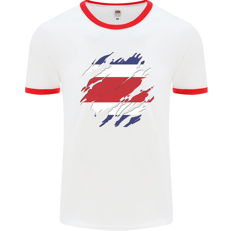 Torn Costa Rica Flag Rican Day Football Mens Ringer T-Shirt White/Red