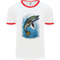 Jumping Pike Fish Fishing Fisherman Mens Ringer T-Shirt White/Red