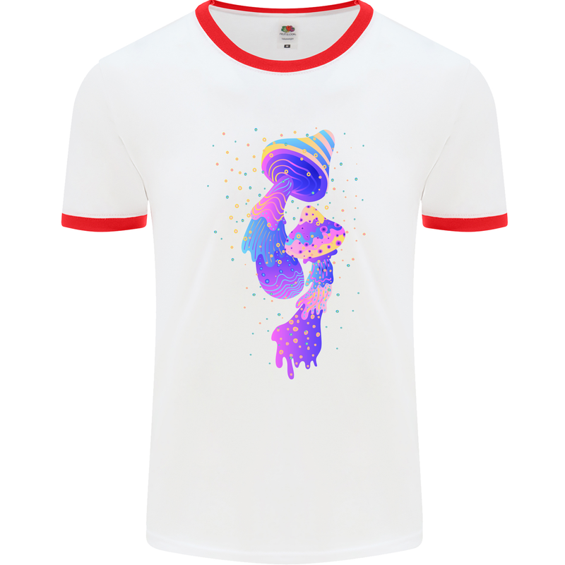 Psychedelic Magic Mushrooms LSD Mens Ringer T-Shirt White/Red
