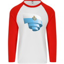 Curled San Marino Flag Sammarinese Day Football Mens L/S Baseball T-Shirt White/Red